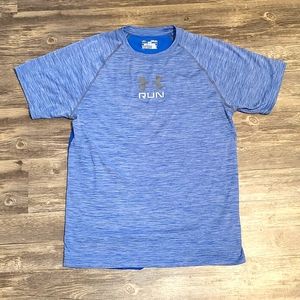 Mens Under Armour Blue Shirt HEATGEAR Fitted Size M  Activewear
